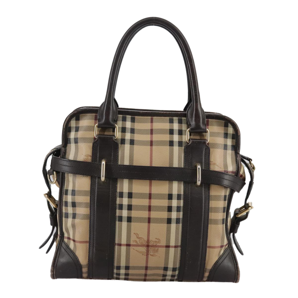 BURBERRY Nova Check Hand Bag PVC Leather 2way Beige Auth 105764 - Picture 2 of 16